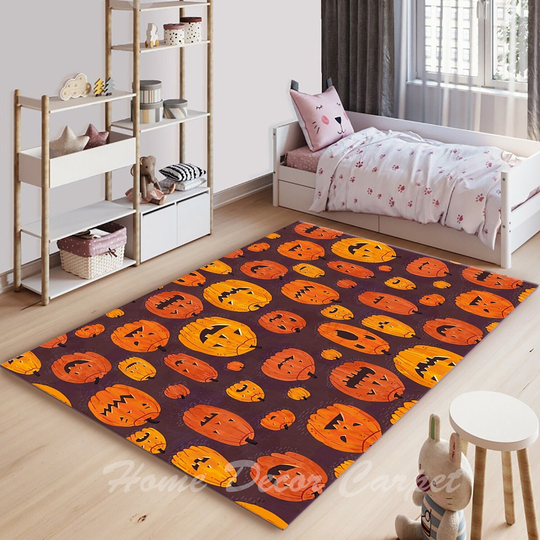 Happy Halloween Pumpkin Area Rug, Halloween Pumpkin Rug, Floor Mat ...