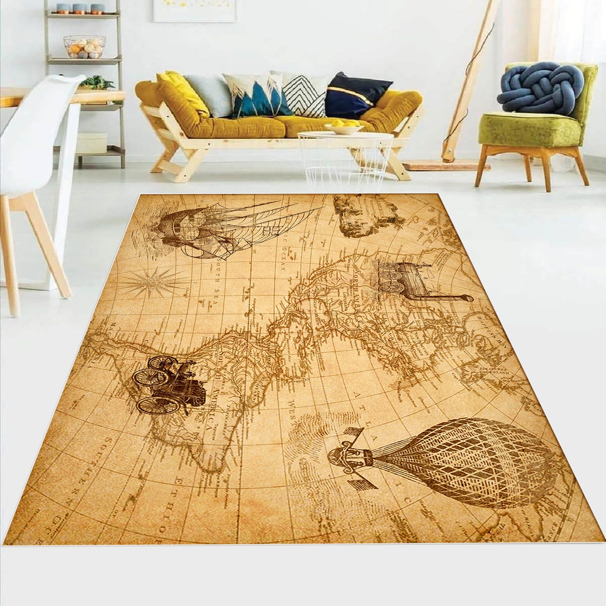 Rustic World Map Area Rugs 3D Rug for Living Room Kitchen Etsy