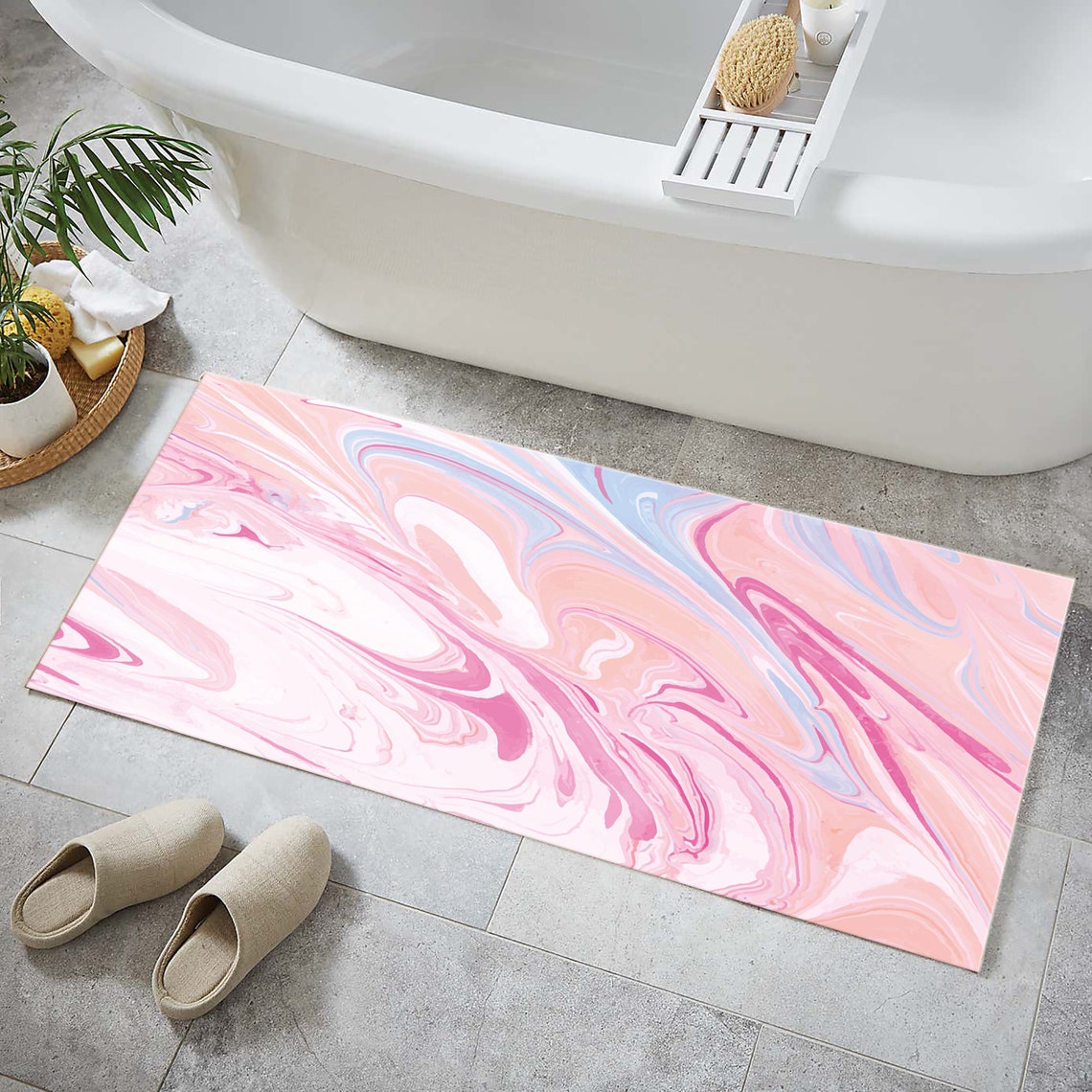 Pink Marble Rug Pink Rugbath Mat House Warming Wedding Etsy