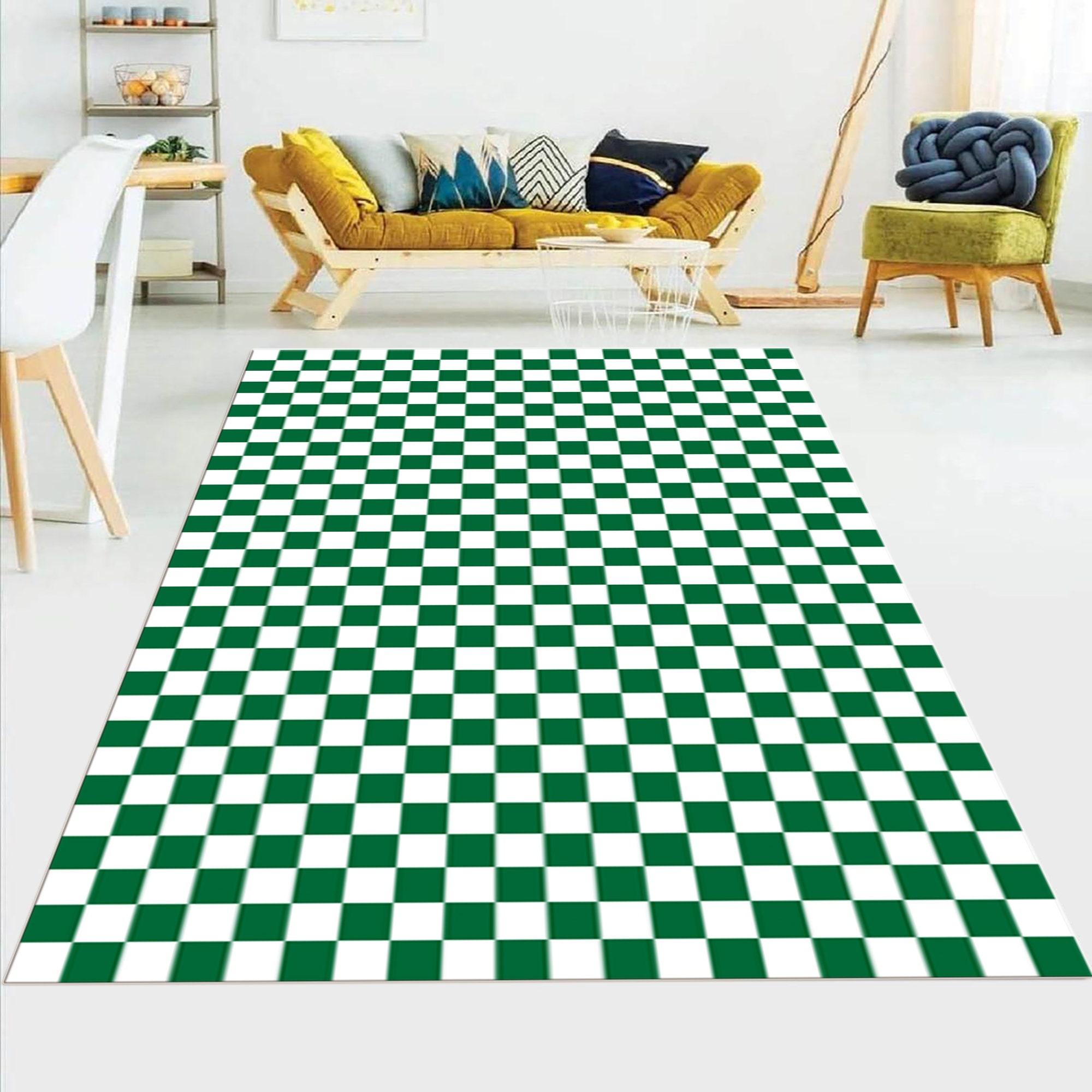 White and green rugs deals