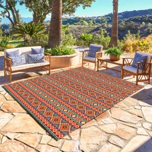 Orange Grey Outdoor Rug for Patio/Deck/Porch, Non-Slip Area Rug 5 x 8 Ft,  Middle Century Modern Geometric Abstract Art Indoor Outdoor Rugs Washable