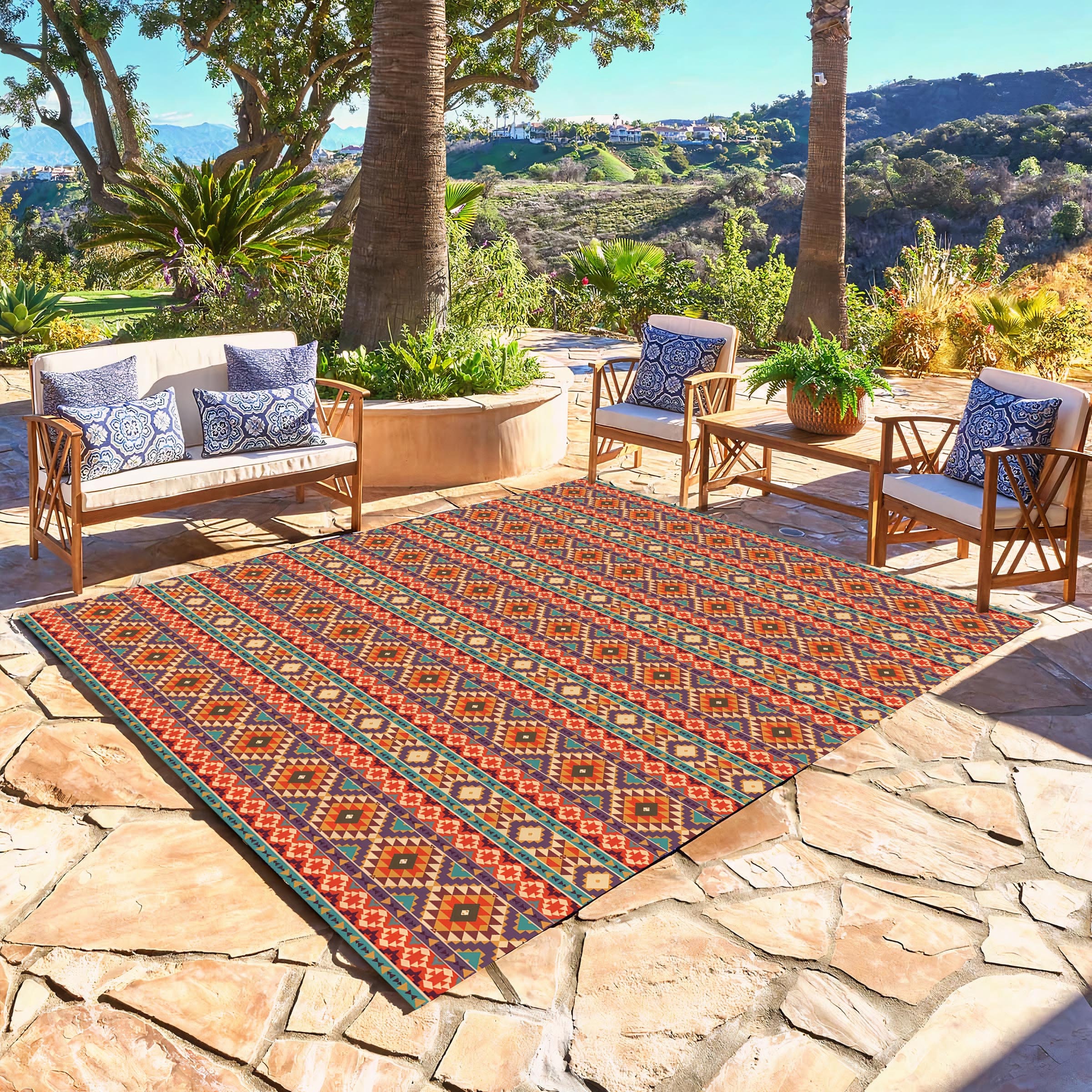 2x3 Water Resistant, Small Indoor Outdoor Rugs for Patios, Front Door  Entry, Entryway, Deck, Porch, Balcony, Outside Area Rug for Patio, Blue,  Diamond