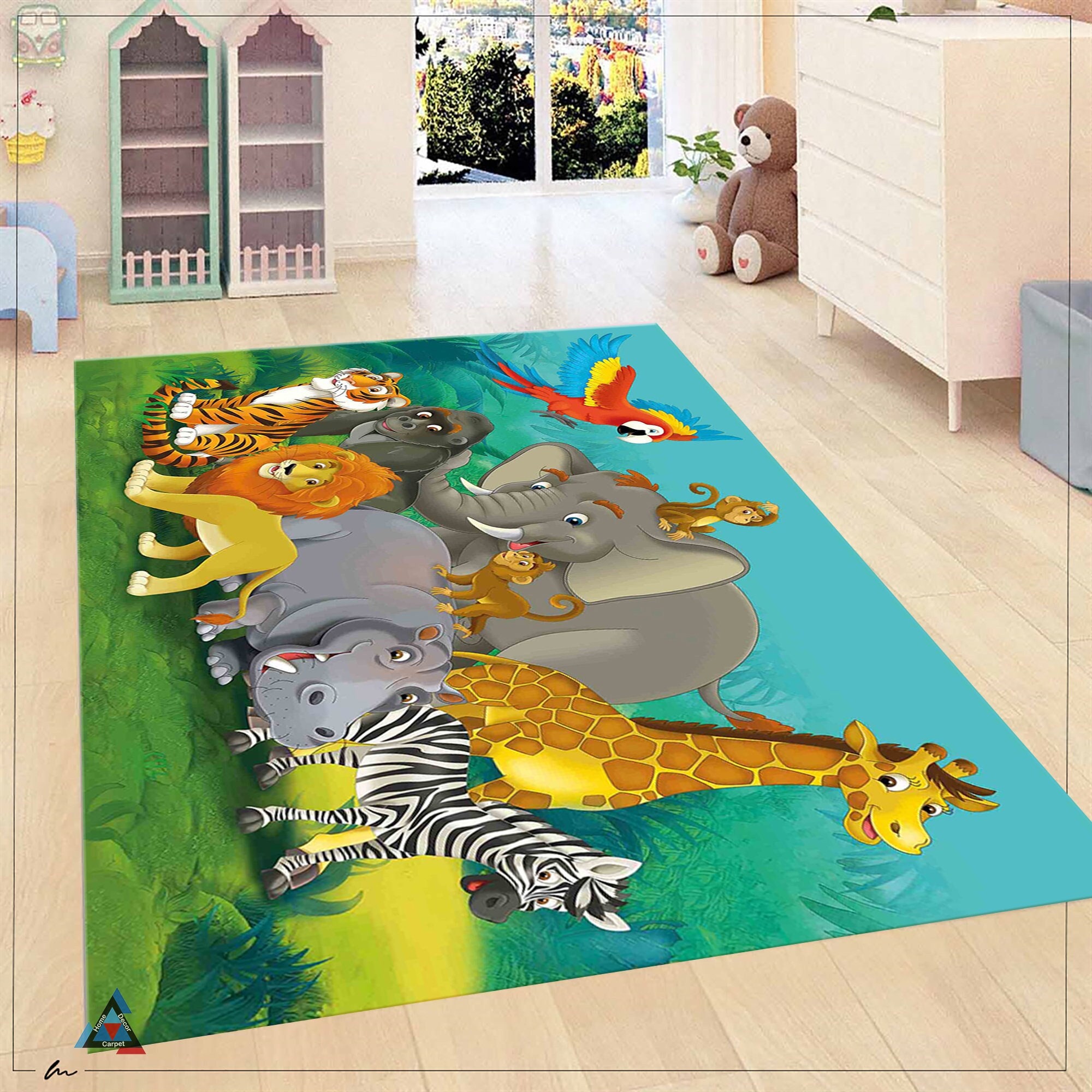 Cute Animals, Jungle Nursery Rug, Animals Area Rug, Cute Nursery