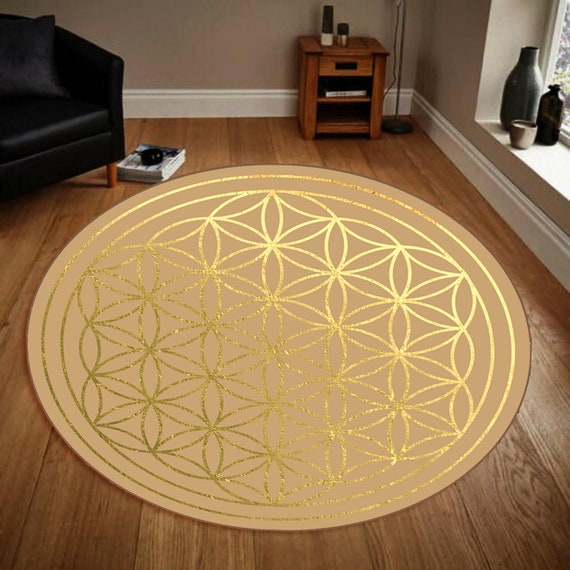 Israel Rug,flower Living Rug,rugs Geometry Rug,circle Sacred Patterned Geometry Etsy Rug,shaped - Rug, Rug,round of Room,sacred Rug,golden Decor Life for