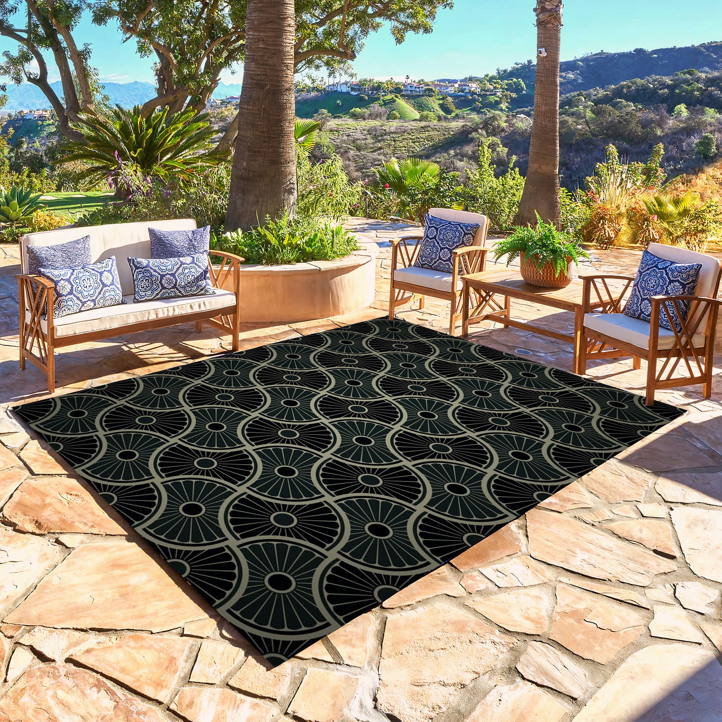 Tappeto da esterno, area patio da giardino, tappeto blu, tappeti lavabili da interno ed esterno, tappetino multiuso, tappeto da giardino, zerbino, tap
