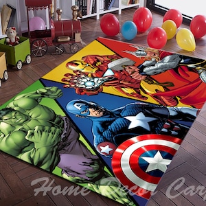 Iron Man, Spiderman, Captain America, Hulk, Thor, Kids Room Rug, Non Slip Rug, Thick Rug, machine washable rug, Kids Decor, Gift Rug, Comic