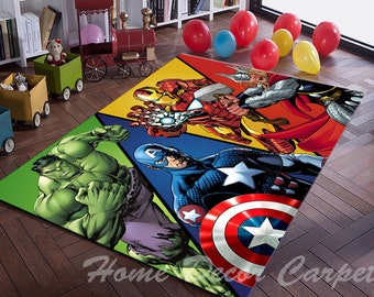 Iron Man, Spiderman, Captain America, Hulk, Thor, Kids Room Rug, Non Slip Rug, Thick Rug, machine washable rug, Kids Decor, Gift Rug, Comic