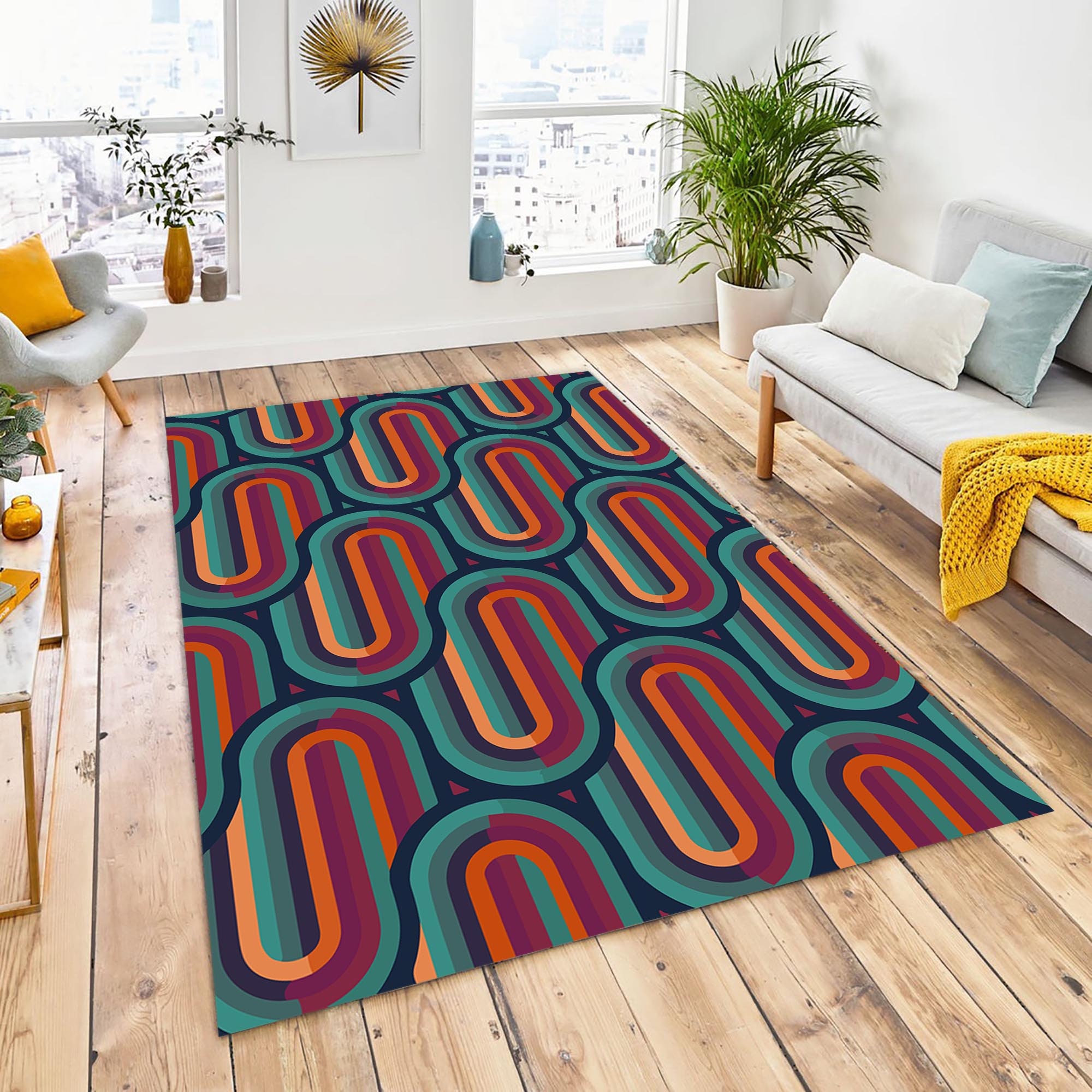 Retro 70s Pattern Rug: Colorful Non-slip Microfiber Polyester - Etsy