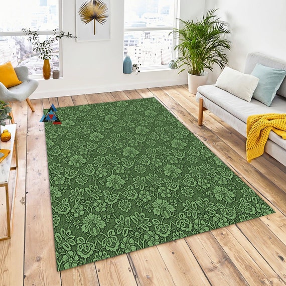 Floral Border Rug - Green 30 x 20