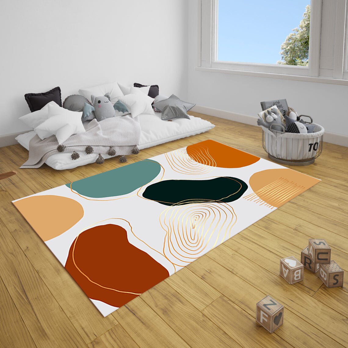 Contemporary Area Rugs for Bedroom, Abstract Modern Rugs for Living Ro –  Paintingforhome