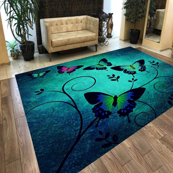 CUDAOO Teppich Mit Violetten Schmetterlingen - 90x120cm Weicher Wohnzimmer Teppich