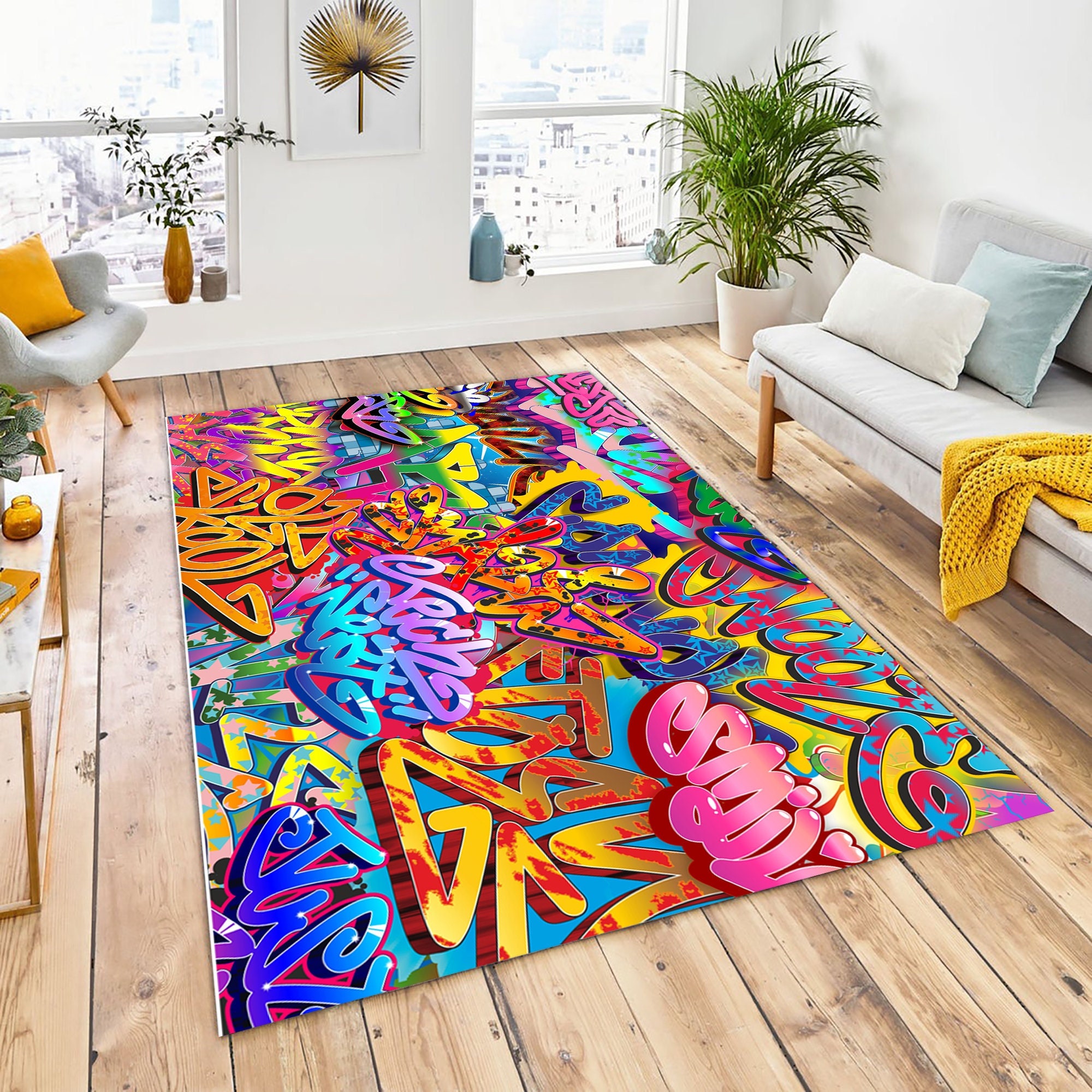 Graffiti Comics Design Area Rug, Kids Room Modern Studio, Abstract