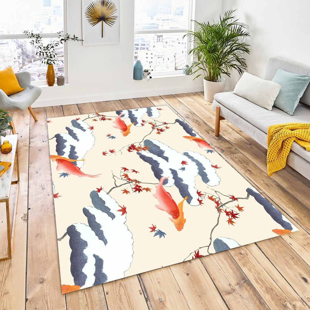 Koi Fish, Fish Koi Chair Mat, Japan Mat, Anime, White Splat Mat