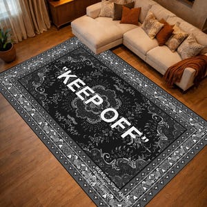 Keep Off Area Rug,Dark Bandana Style Rug,Gothic Black Rug,Statement Living Room Rug,Modern Alternative Home Decor image 6