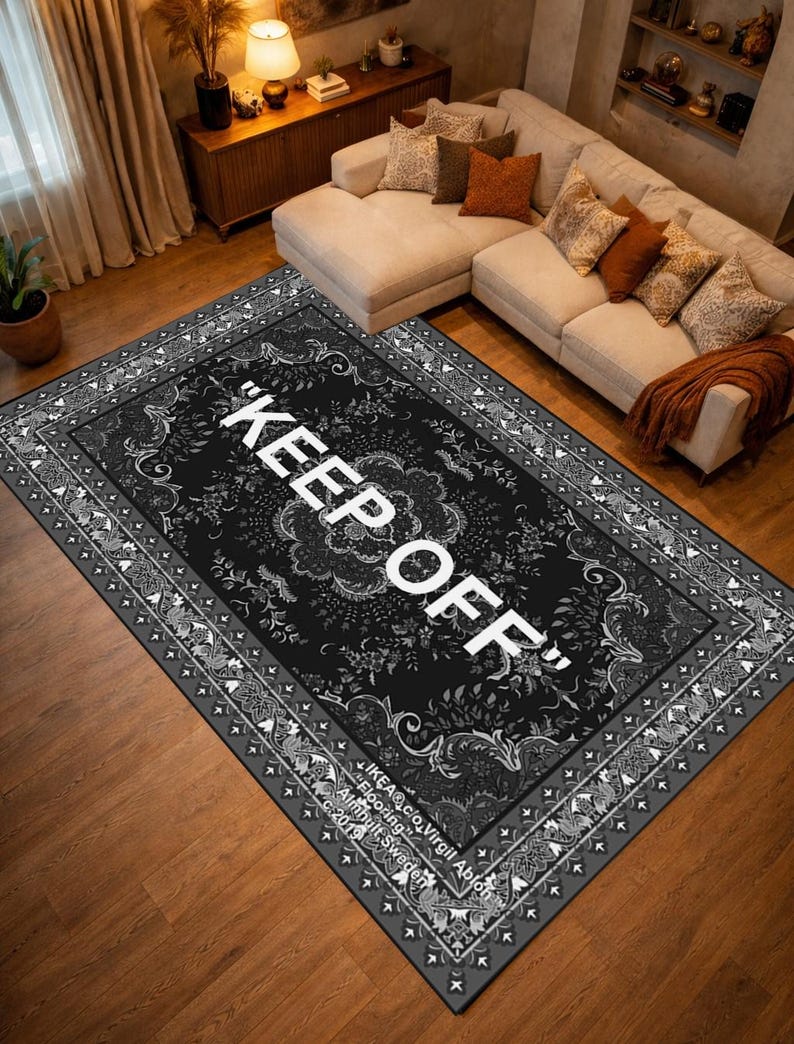 Keep Off Area Rug,Dark Bandana Style Rug,Gothic Black Rug,Statement Living Room Rug,Modern Alternative Home Decor image 6