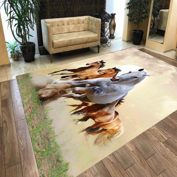 Alfombra de caballo animada 3D, alfombra antideslizante para el suelo,  alfombra para habitación, cocina de calidad rectangular, salón, alfombra  para suelo, alfombra para rebaño de caballos, mejor alfombra para animales  