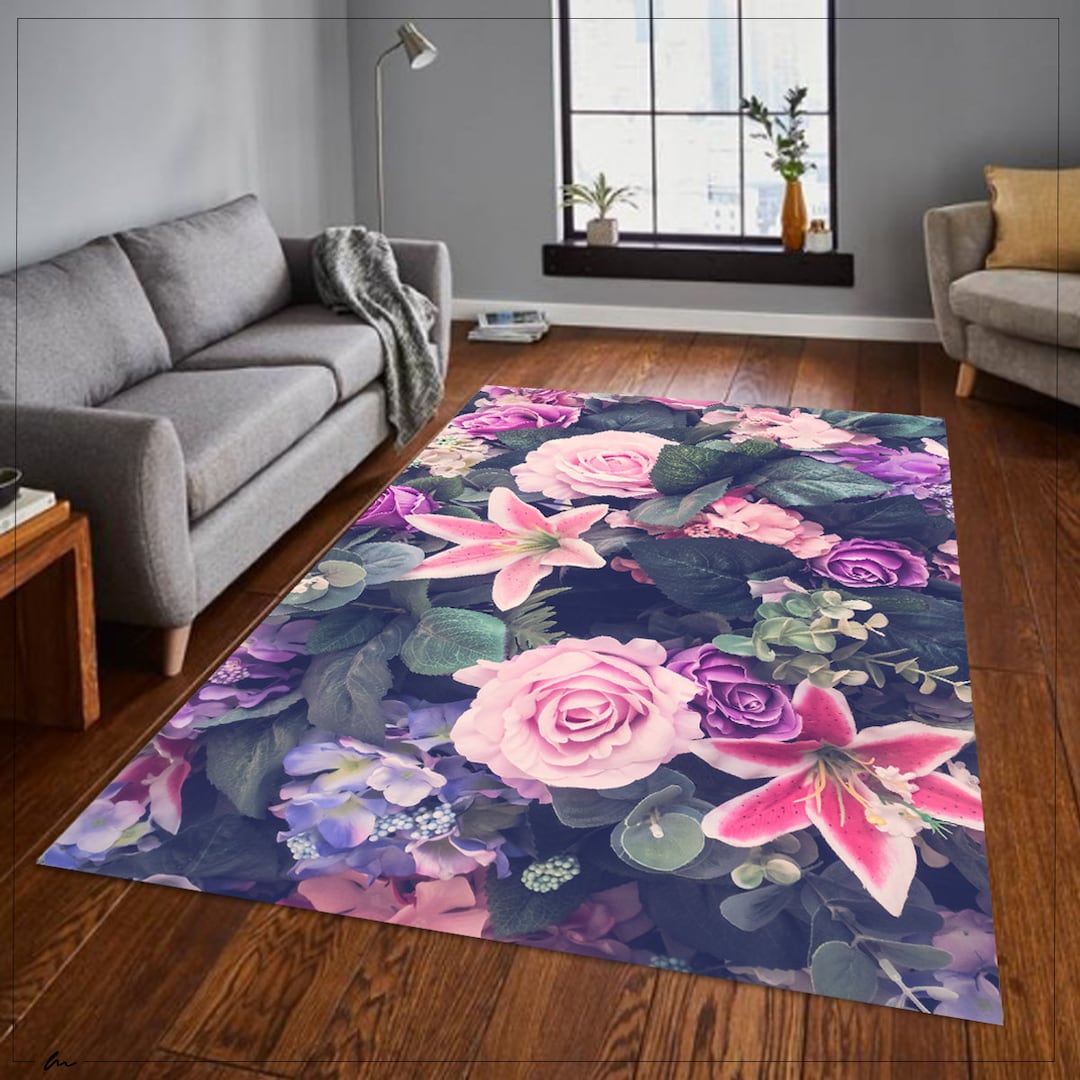 Pink Roses Rug, Pink Floral Rug, Floral Rug, Pink Area Rug, Hot Pink