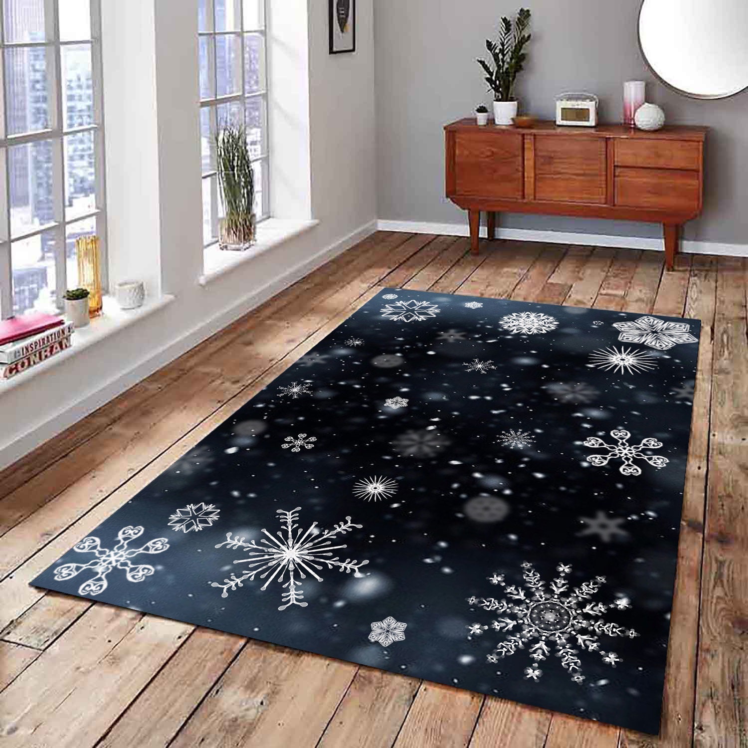 Snow Day Winter Rug Snowflake Seasonal Christmas Winter Etsy