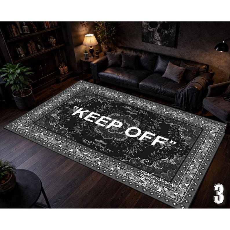 Keep Off Area Rug,Dark Bandana Style Rug,Gothic Black Rug,Statement Living Room Rug,Modern Alternative Home Decor Model3