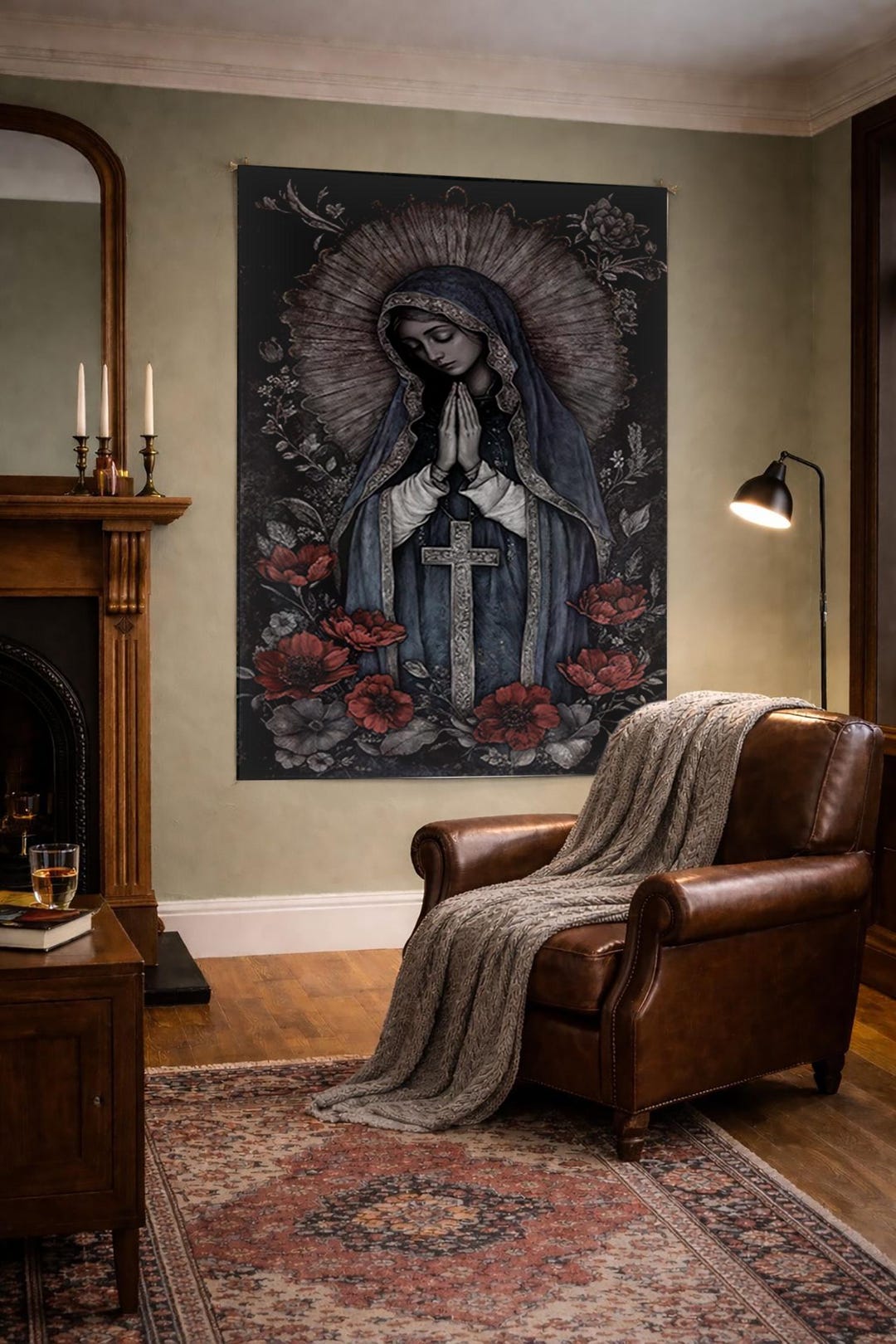 Vintage Catholic Decor,madonna Wall Hanging,virgin Mary Wall Tapestry ...