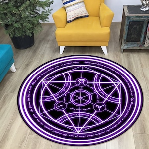 FMA Transmutation Circle Rug, Fullmetal Alchemist Rug, Fullmetal Alchemist, Living Room, Bedroom, Doormat, Office,Computer, Chair,Circle Mat