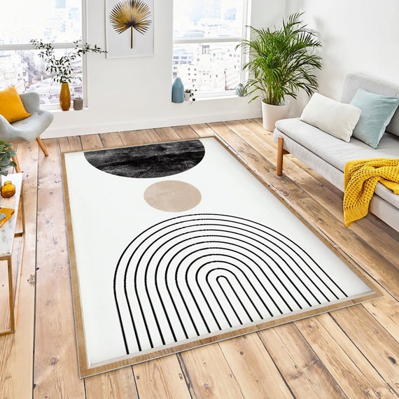 Simple Geometry Black Kitchen Floor Mat Non-Slip Living Room Rugs