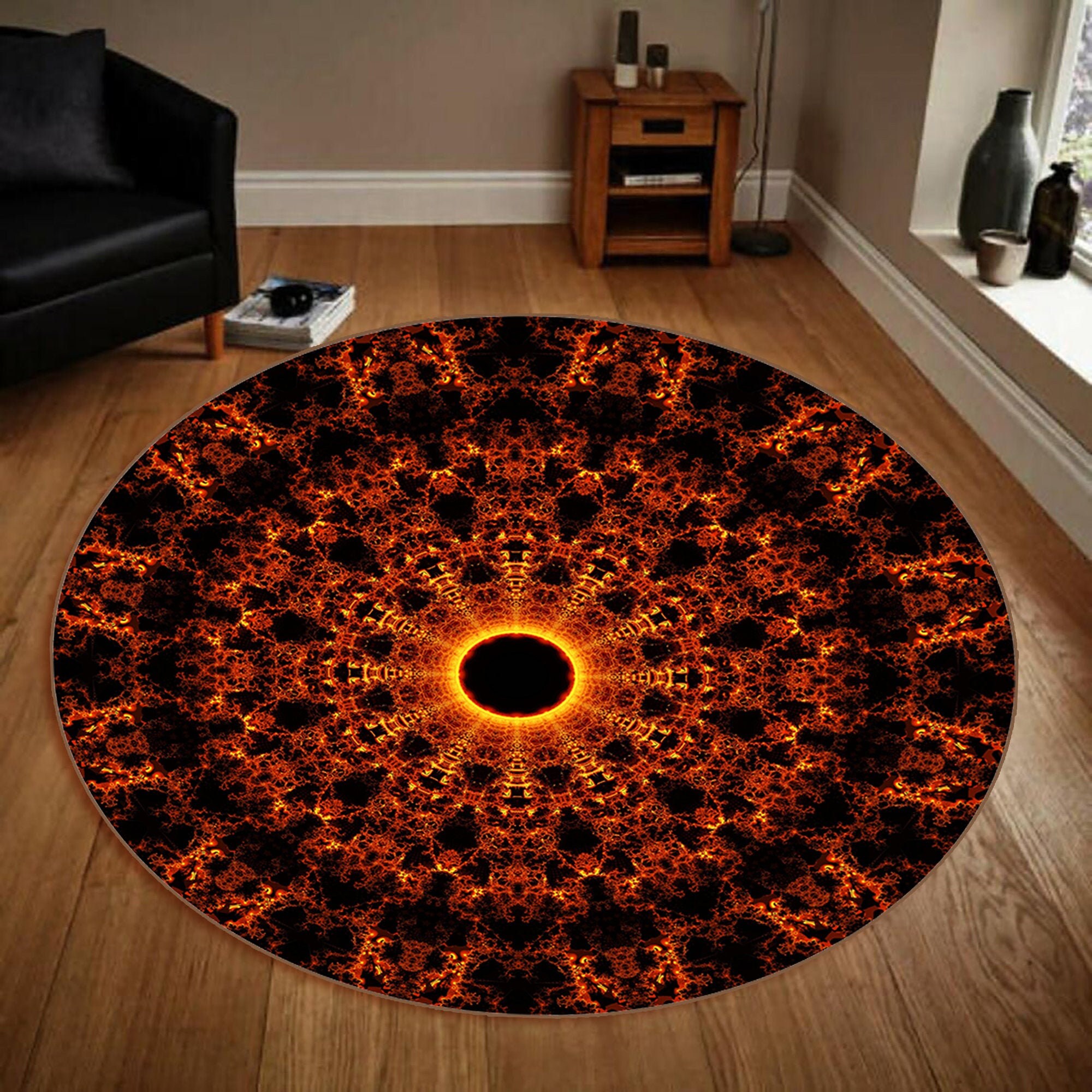 Kaufe Böhmischer Mandala-Blumendruck-Teppich, runder Teppich für  Wohnzimmer, Bodenmatte, Flanell-Anti-Rutsch-Matte für Kinder