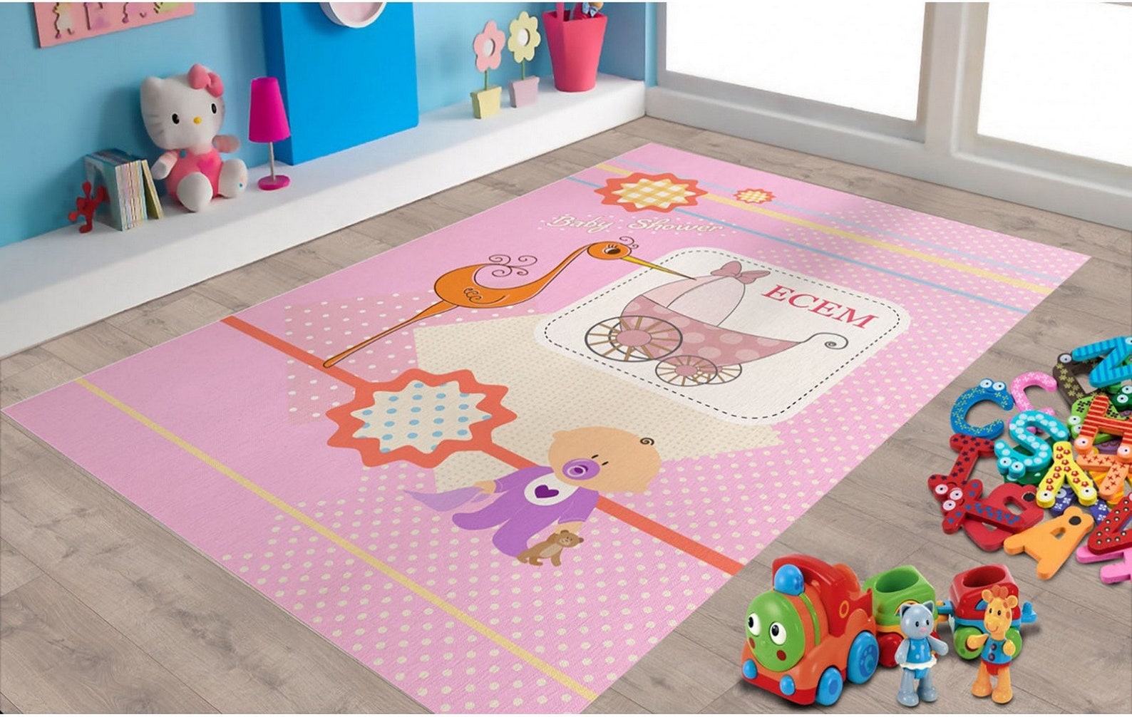 Personalized Rug Nursery Rug Monogrammed Kids Stars Girl Etsy