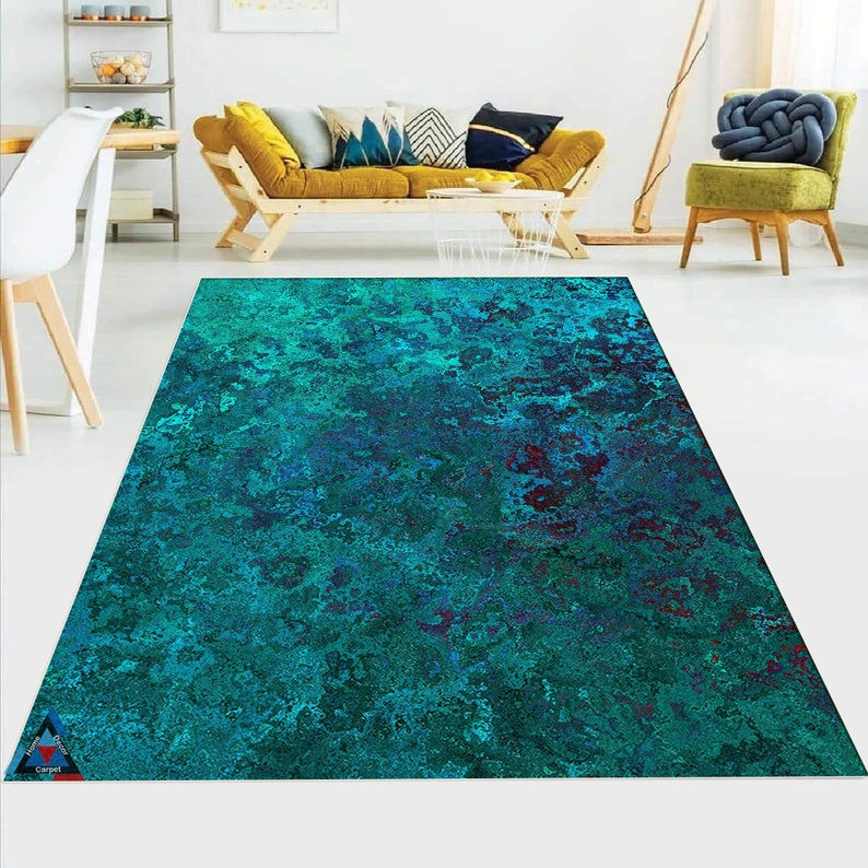 Teal Marble Pattern Rug: Modern Abstract Area Rug - Etsy