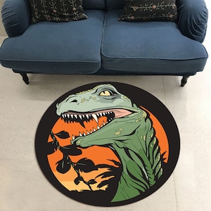 Dinosaur Rug, Kids Room Rug, Round Rug, Chield Rug, T-rex, Popular Rug, Kids Decor, Home Decor Rug, Colorful Rug, Themed Rug, Round Carpet