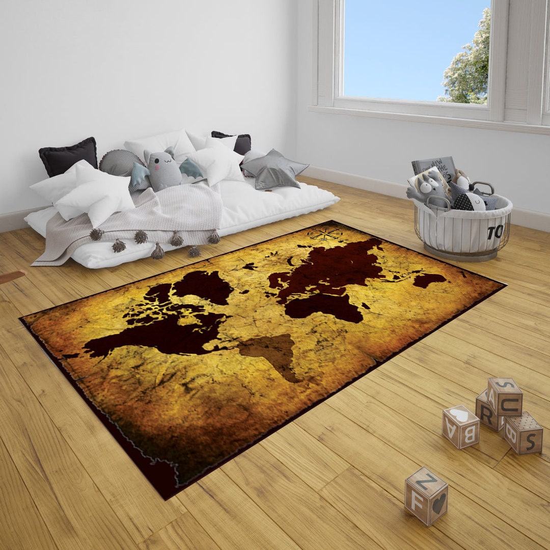 World Map Area Rug: Memory Foam Play Mat, Home Decor Carpet - Etsy
