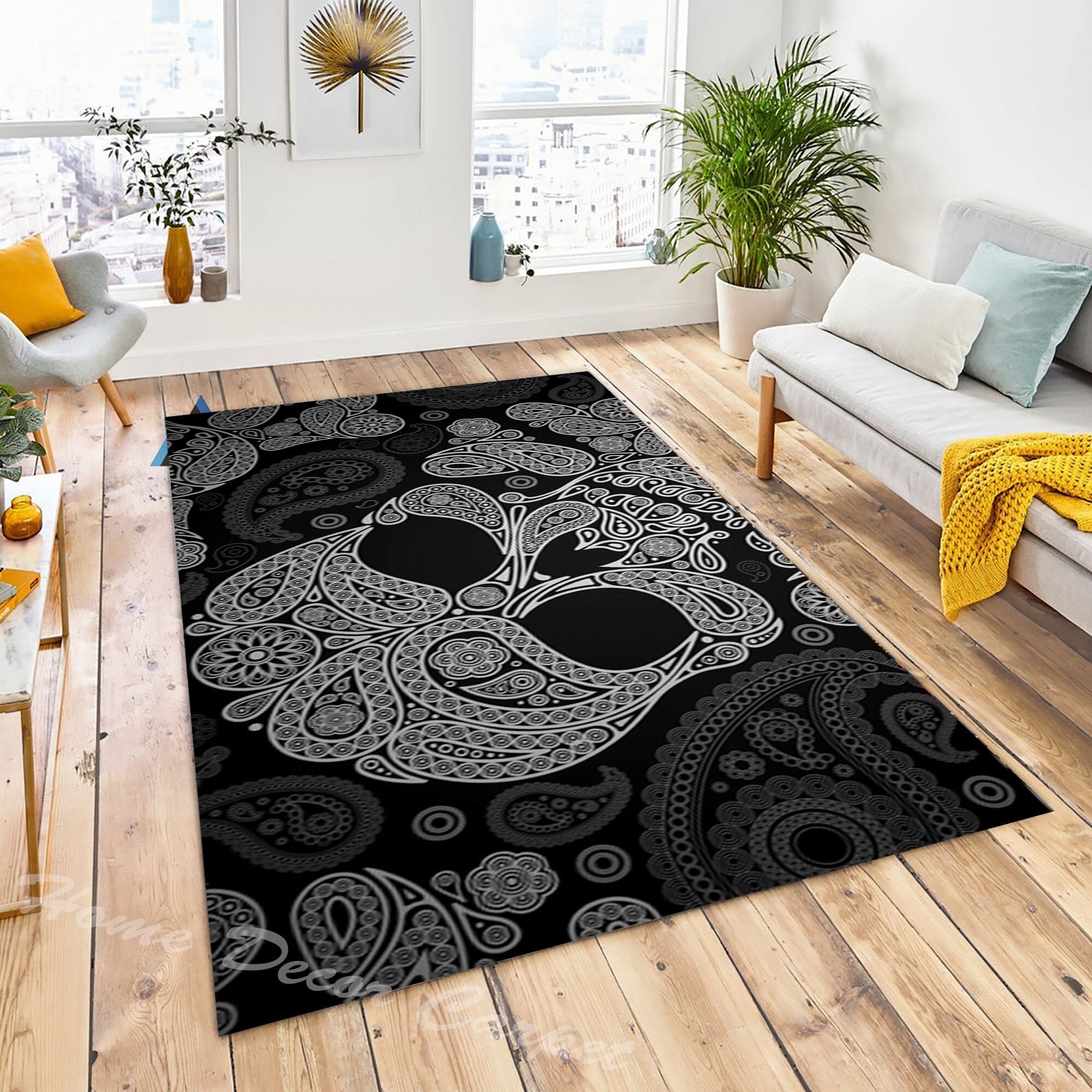Skull Patterned Rug: Black & White Dia De Muertos Decor - Etsy
