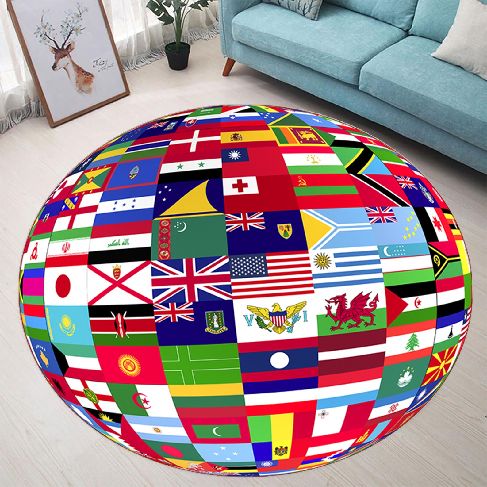 World Flags Round Rug: Globe Design, Country Flags Carpet - Etsy
