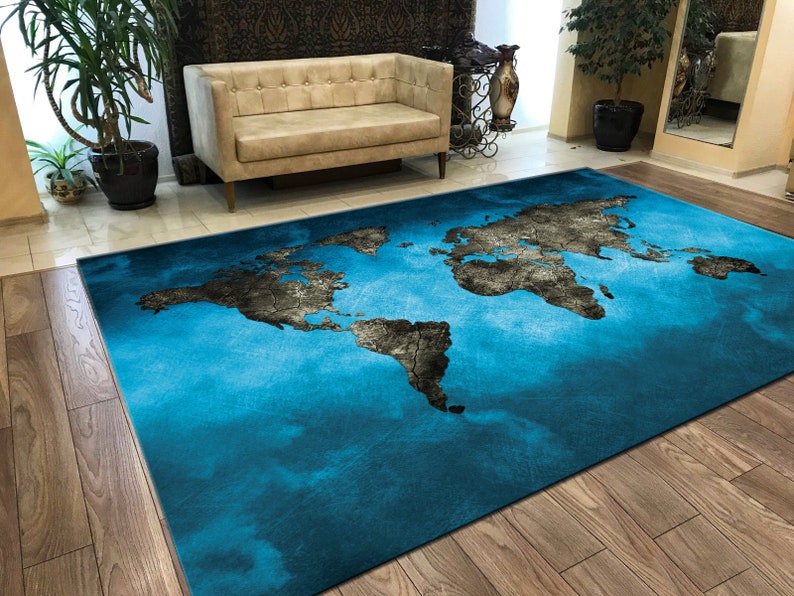 Large World Map Carpets Rug Bedroom Kids Baby Play Crawling  Etsy