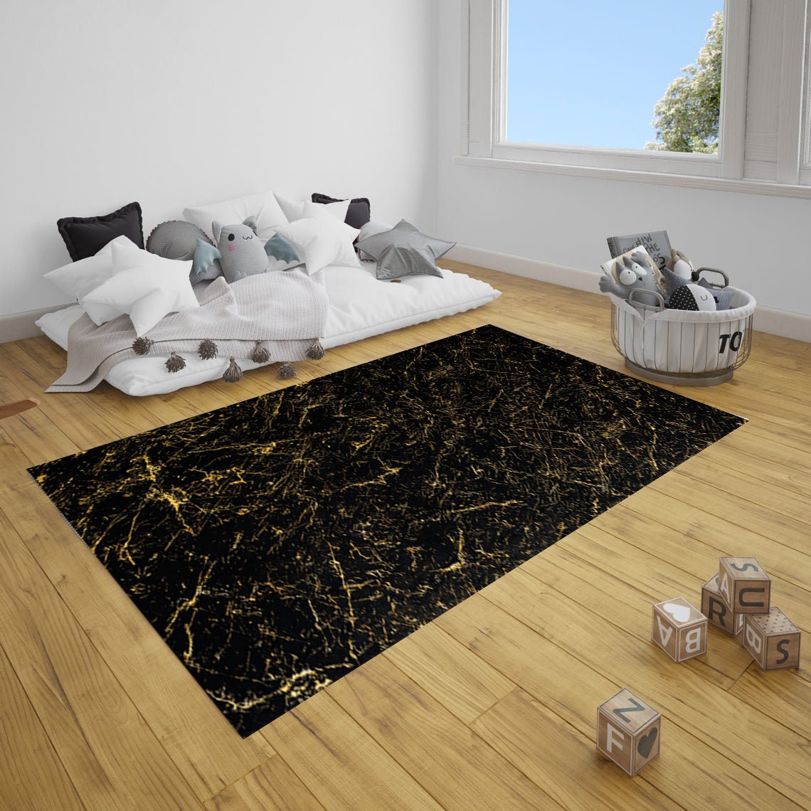 Marble Pattern Rug Black and Gold Marble Texture Rug Area Rug Etsy