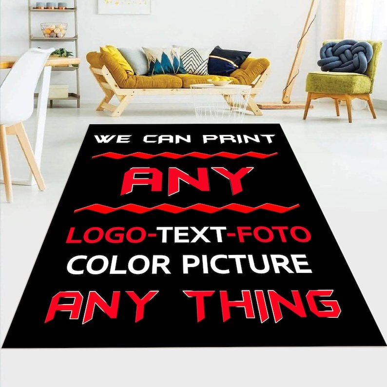 Puede incluir: Alfombra negra y roja con el texto "WE CAN PRINT ANY LOGO-TEXT-FOTO COLOR PICTURE ANY THING" en ella.