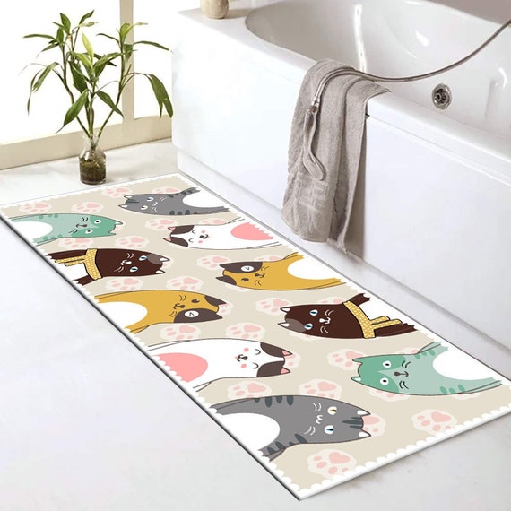 Cat Patterned Bath Mat: Microfiber, Non-Slip Bathroom Rug