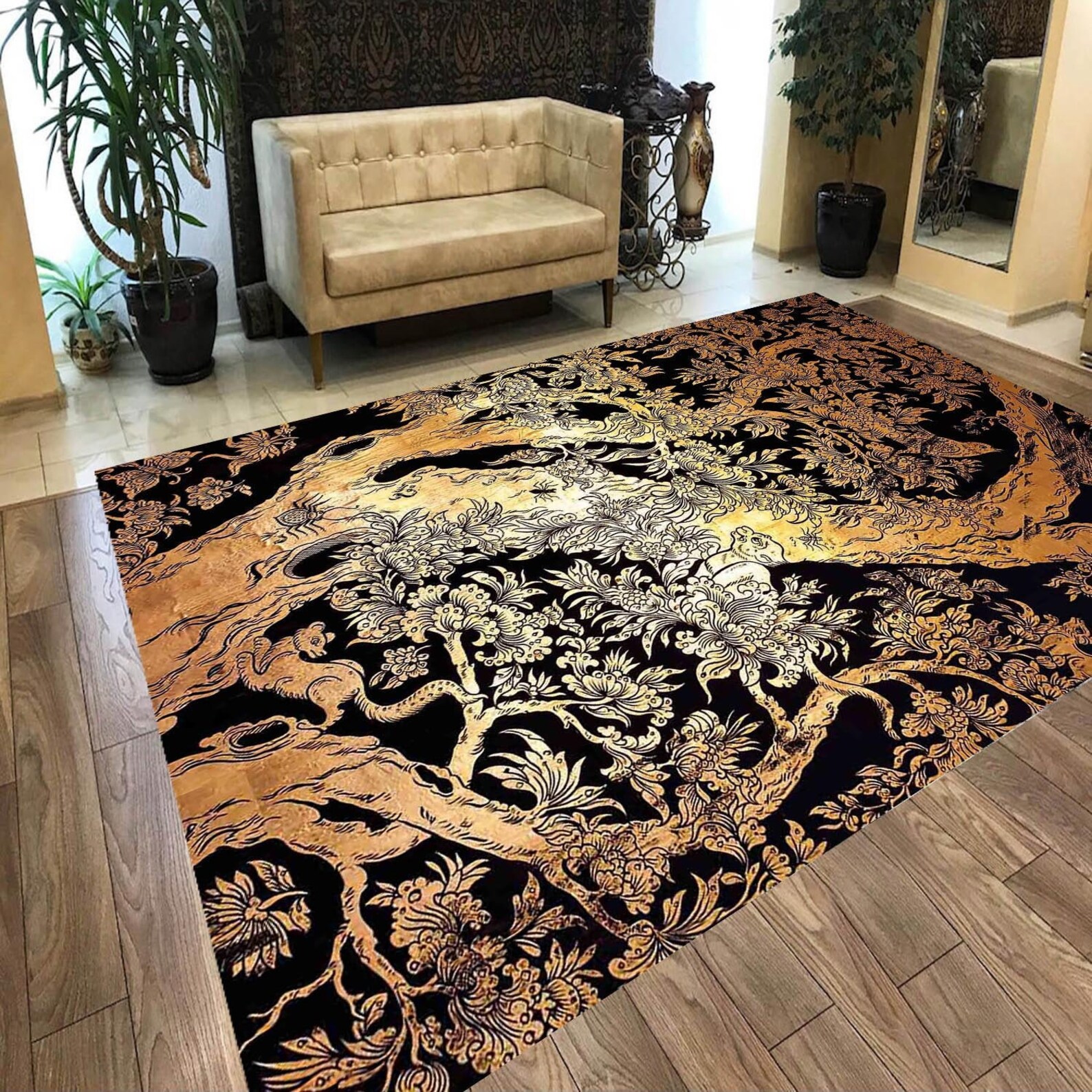 Tree Rug Modern Tree of Life Area Rug: Modern Oriental Style, Custom Print - Etsy