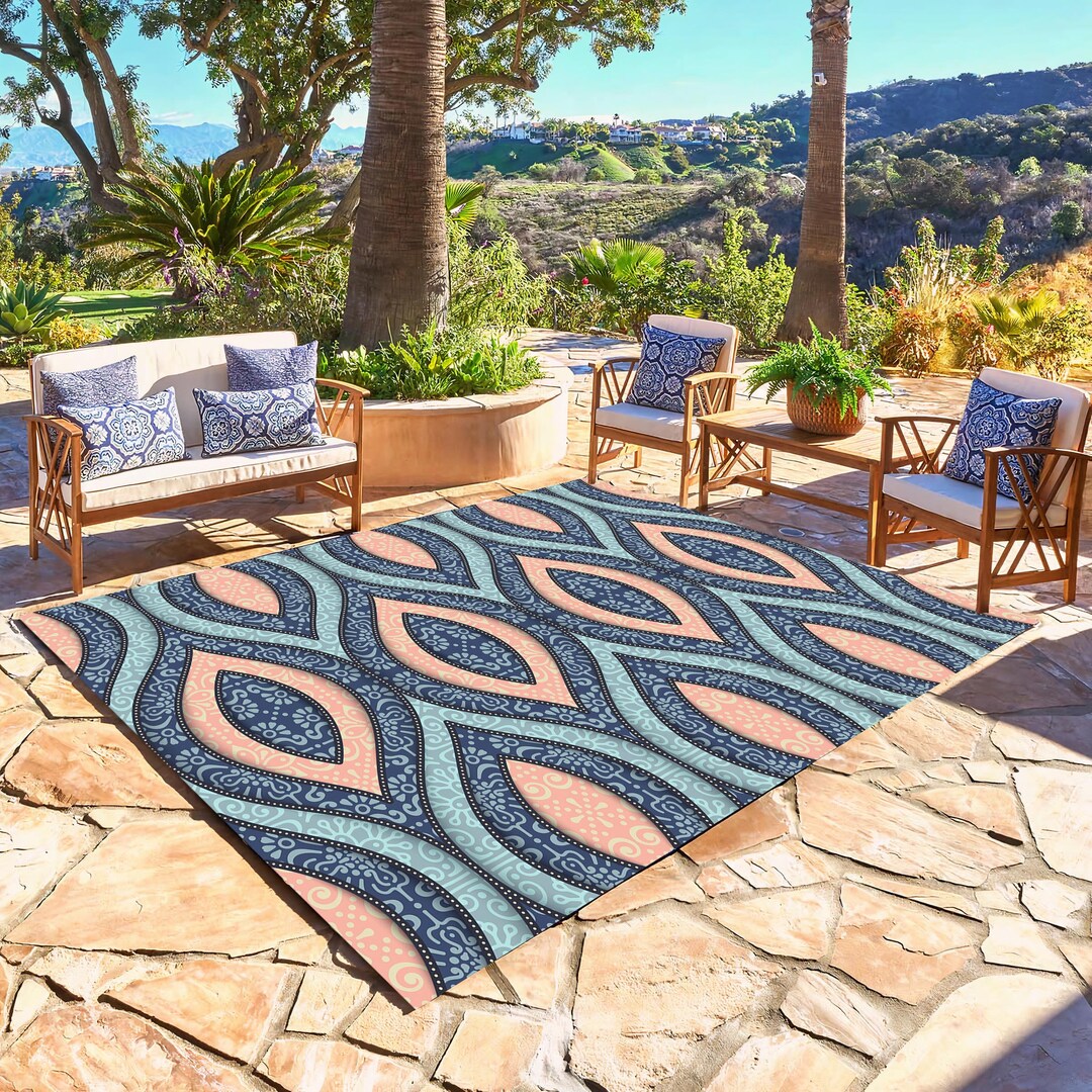 Wayfair Geometric Outdoor Rugs Geometric Outdoor Patio Rug: Weatherproof Garden Decor - Etsy