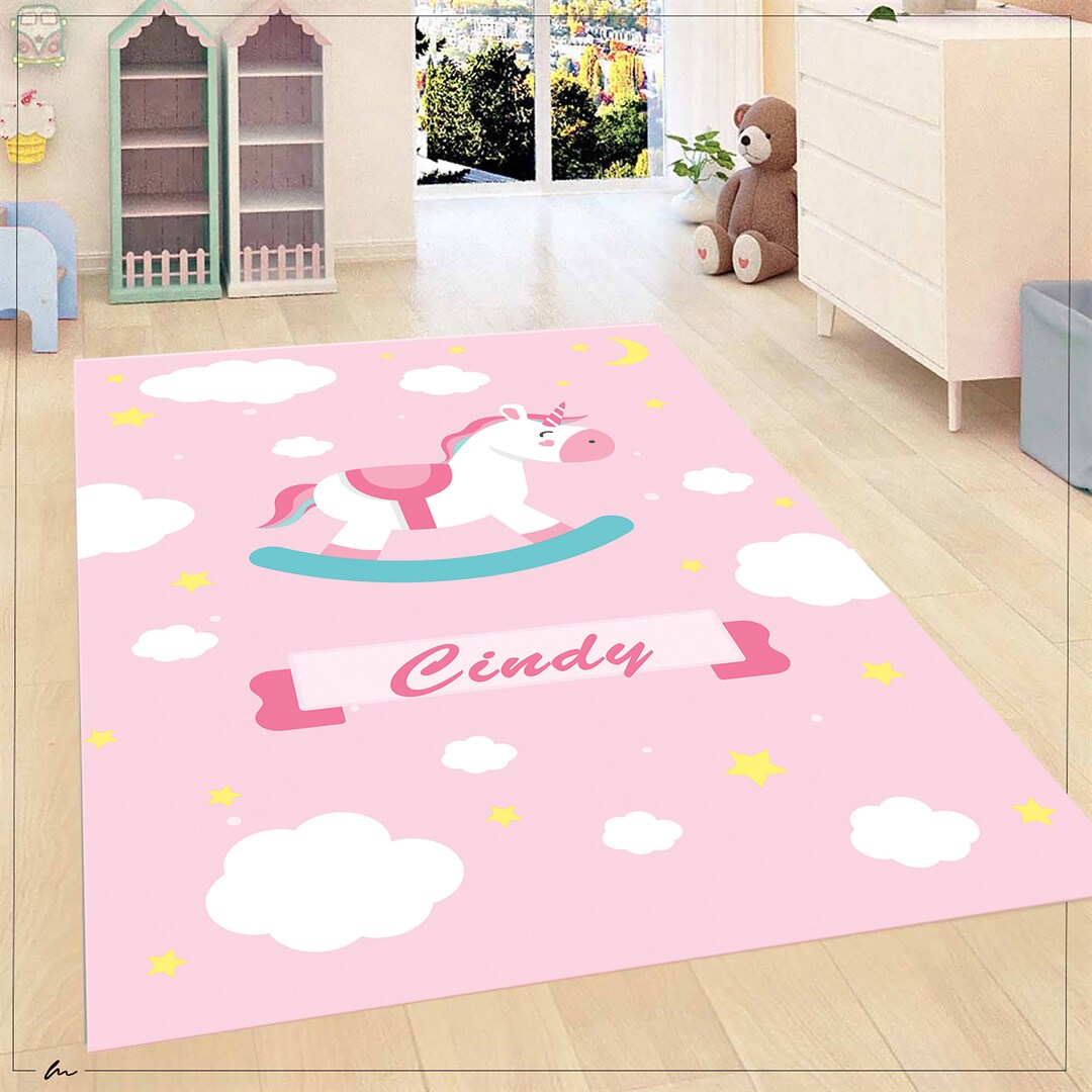 Horse Patterned Rug, Custom Girls Rug, Gift Girls Rug, Animated Girls ...