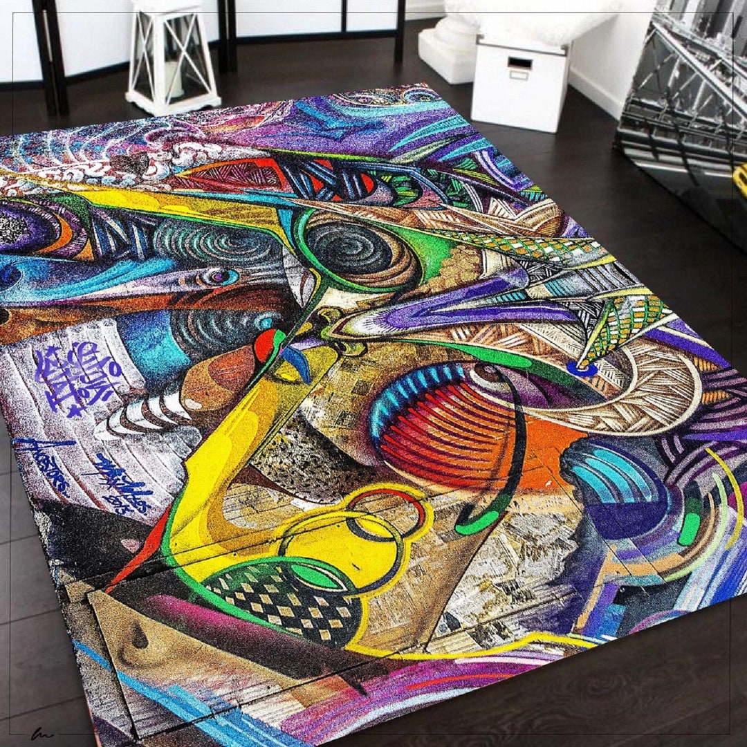 Colorful Rug Abstract Art Rugs, Psychedelic Rug, Colorful Floor Rug