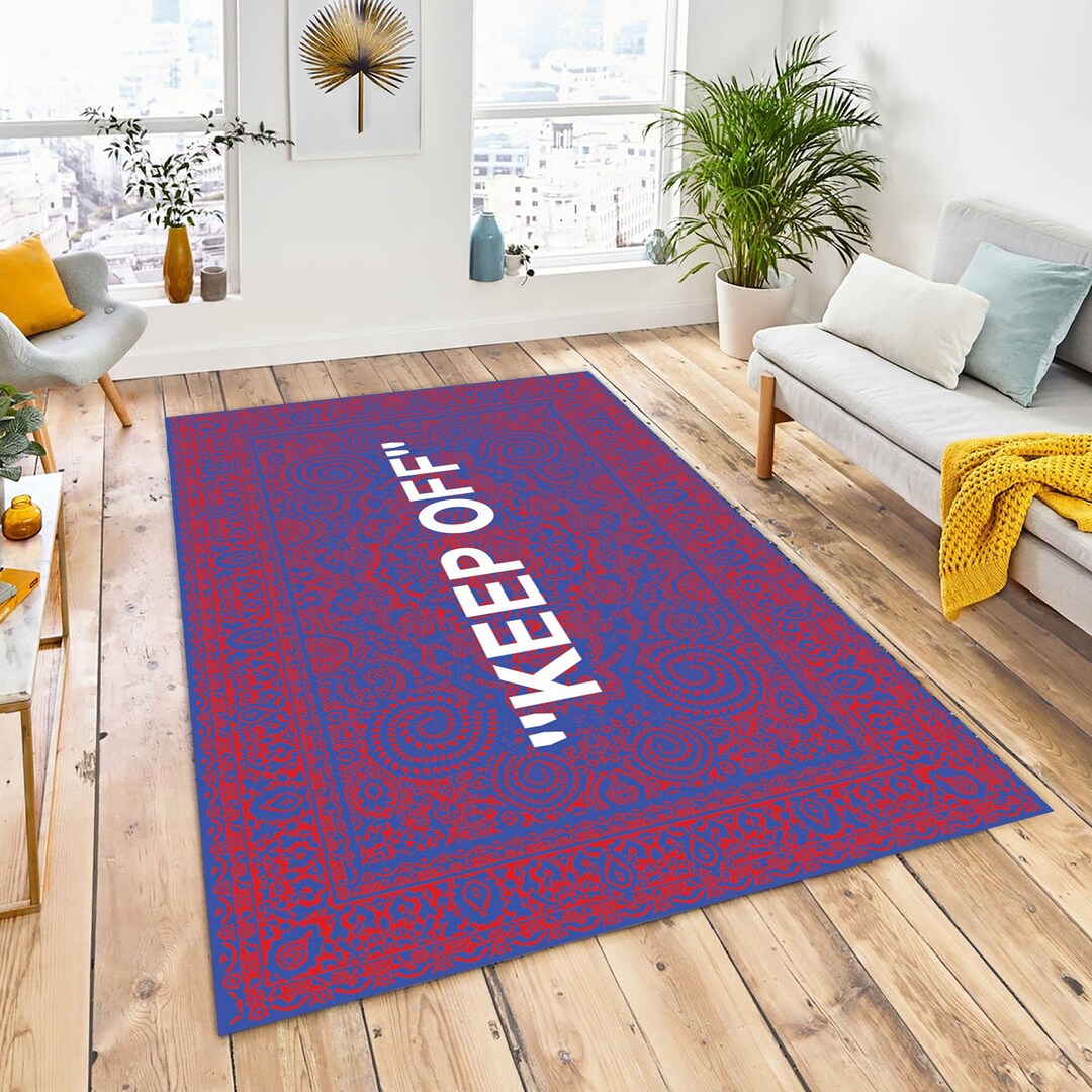 Blue and Red Rug, Keep off Rug, Decorative Rug, Keep off Rug, Keep Off