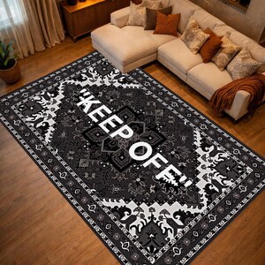 Keep Off Area Rug,Dark Bandana Style Rug,Gothic Black Rug,Statement Living Room Rug,Modern Alternative Home Decor image 4