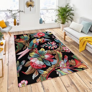 Parrot Rug, Jungle With Exotic Birds, Flower Rug Tropical Carpet ...