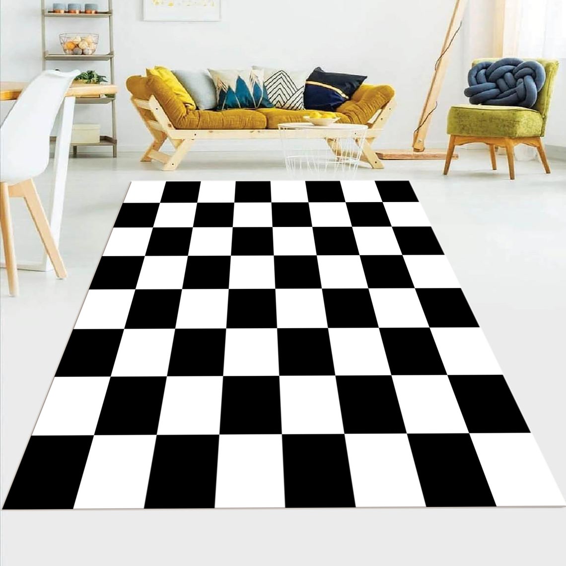 Checkered Checkered Rug Black White Rug Checkered Design Etsy