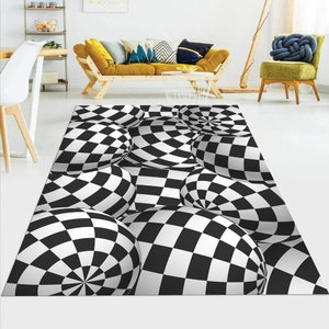 Flat Distorted Checkered Vortex, 3D Illusion Rug, 3D Vortex Rug, Illusion Rug Carpet, Optical illusion, 3D Rug, Aesthetic Rugs, Custom Rugs