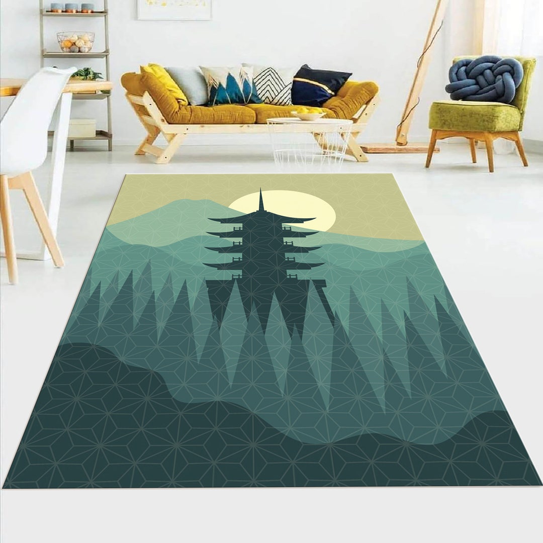 Japanese Pagoda Rug: Minimalist Anime Art Decor - Etsy