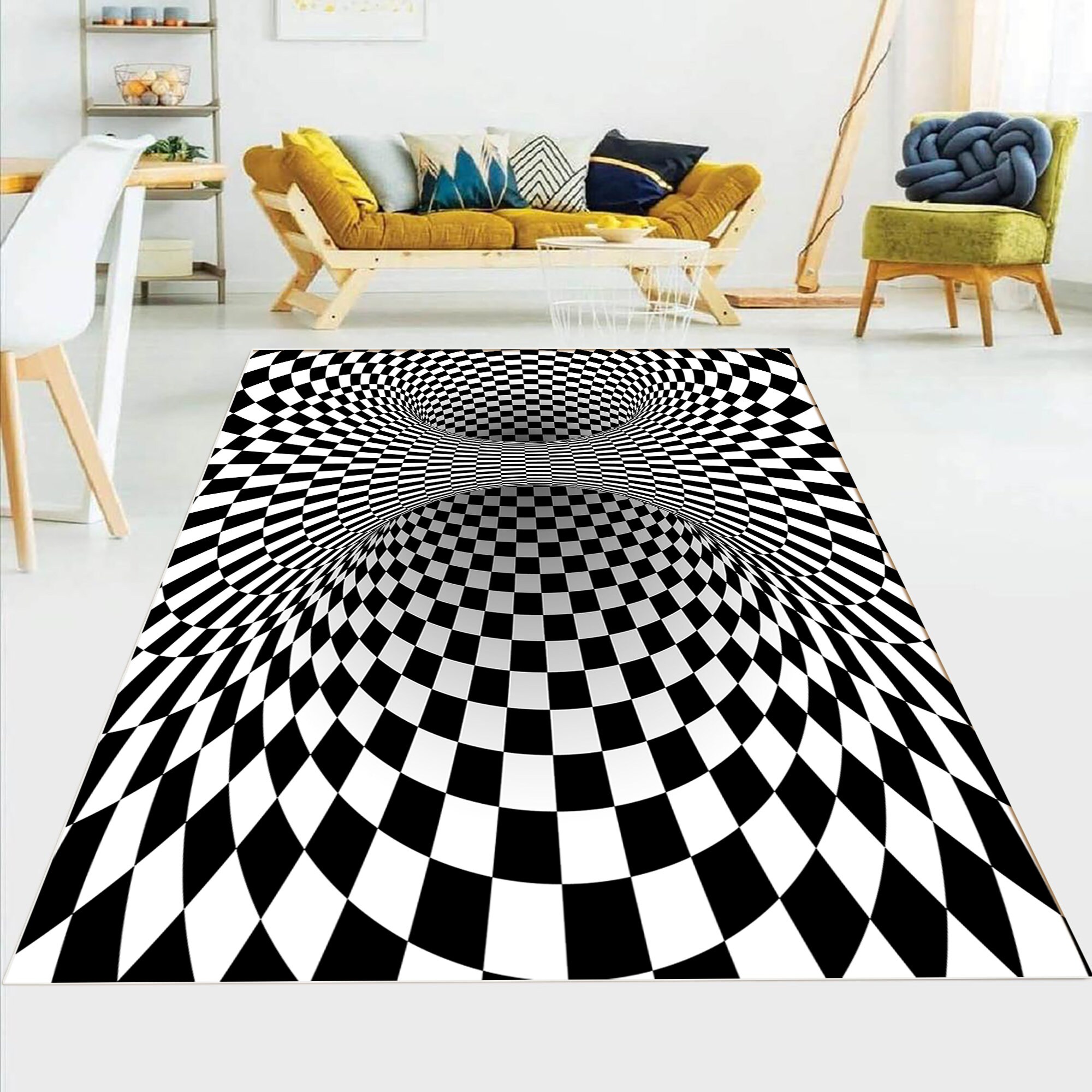 Vortex Checker Vortex Area Rug Optical Illusion Etsy UK