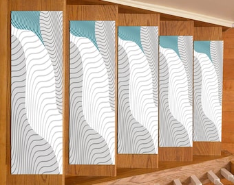 Non-Slip Stair Tread Rug: Modern White Line Design