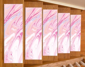 Pink Marble Stair Tread Rug: Non-Slip Polyester Step Carpet